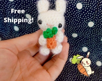 Tiny Crochet Bunny Holding a Carrot