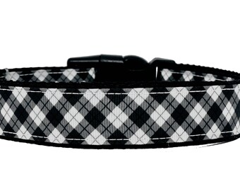 Black and White Plaid Handmade Dog Collar