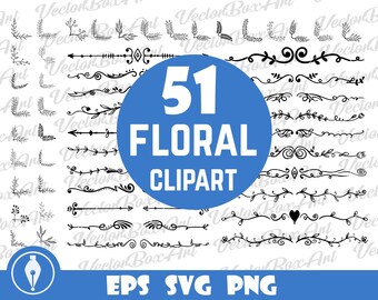 51 Floral Elements Bundle Svg, Floral SVG Files for Cricut Silhouette Files, Corner Border SVG, Flourishes SVG, Leafy Text Dividers svg