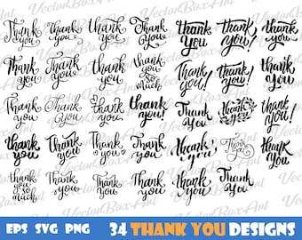 34 Thank you lettering bundle, Thank you Svg, Thank you Cut Files, thankful svg, thank you sign svg, thank you card, Thank you png