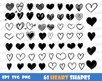 61 heart shapes, Heart Svg, Hand Drawn Heart svg, Open Heart Svg, Doodle Heart Svg, Love Svg, Valentine Svg, Heart File