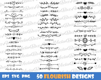 50 Flourish designs Floral Elements Bundle Svg, Floral SVG Files for Cricut Silhouette Files, corner Border , Flourishes , Leafy Dividers