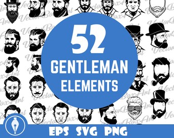 Gentleman illustration svg, Gentleman bundle clipart, Hipster set svg, Gentleman Svg, Vintage Gentlemen Emblems