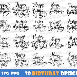 20 Happy Birthday designs svg, Birthday lettering phrases png, Happy Birthday phrases bundle, Files for Cricut Silhouette