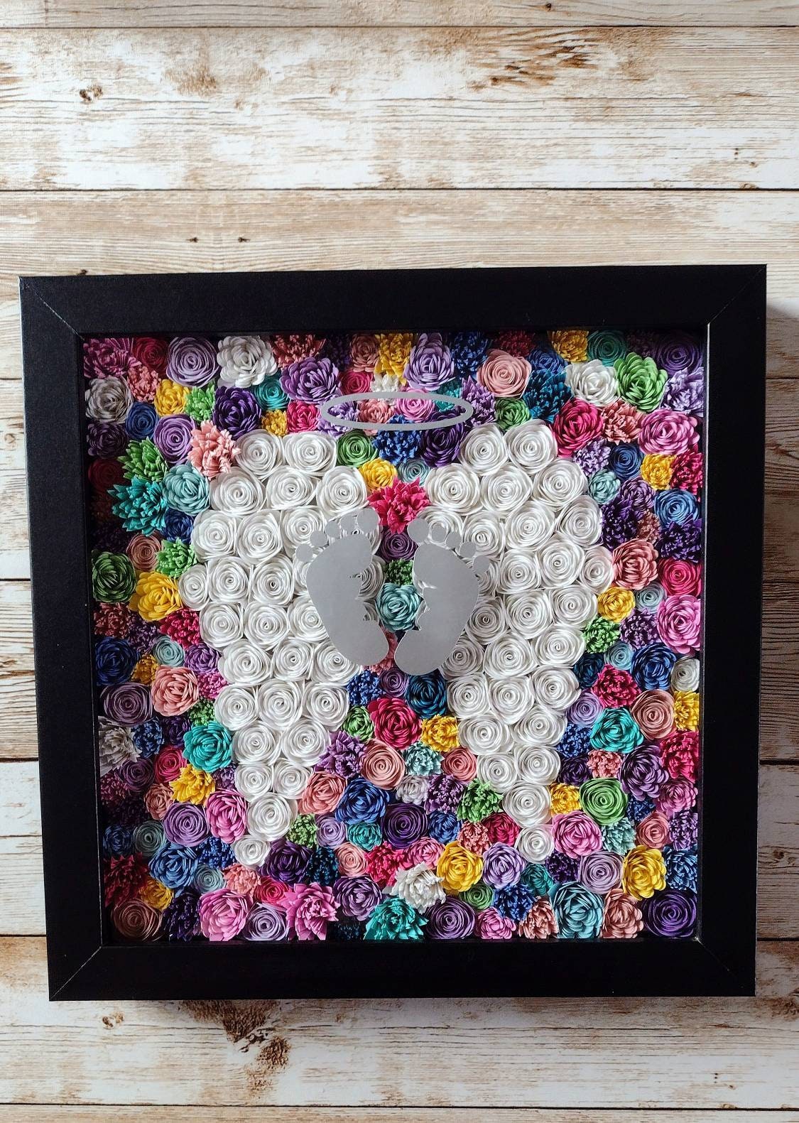 Pregnancy Loss, Sympathy Gift, Paper Flower Angel Wings and Footprint
