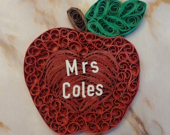 Paper Quilled Personalized Apple Magnet - Perfect Teacher Gift or Classroom Decor - Back-to-School or End of Year Gift