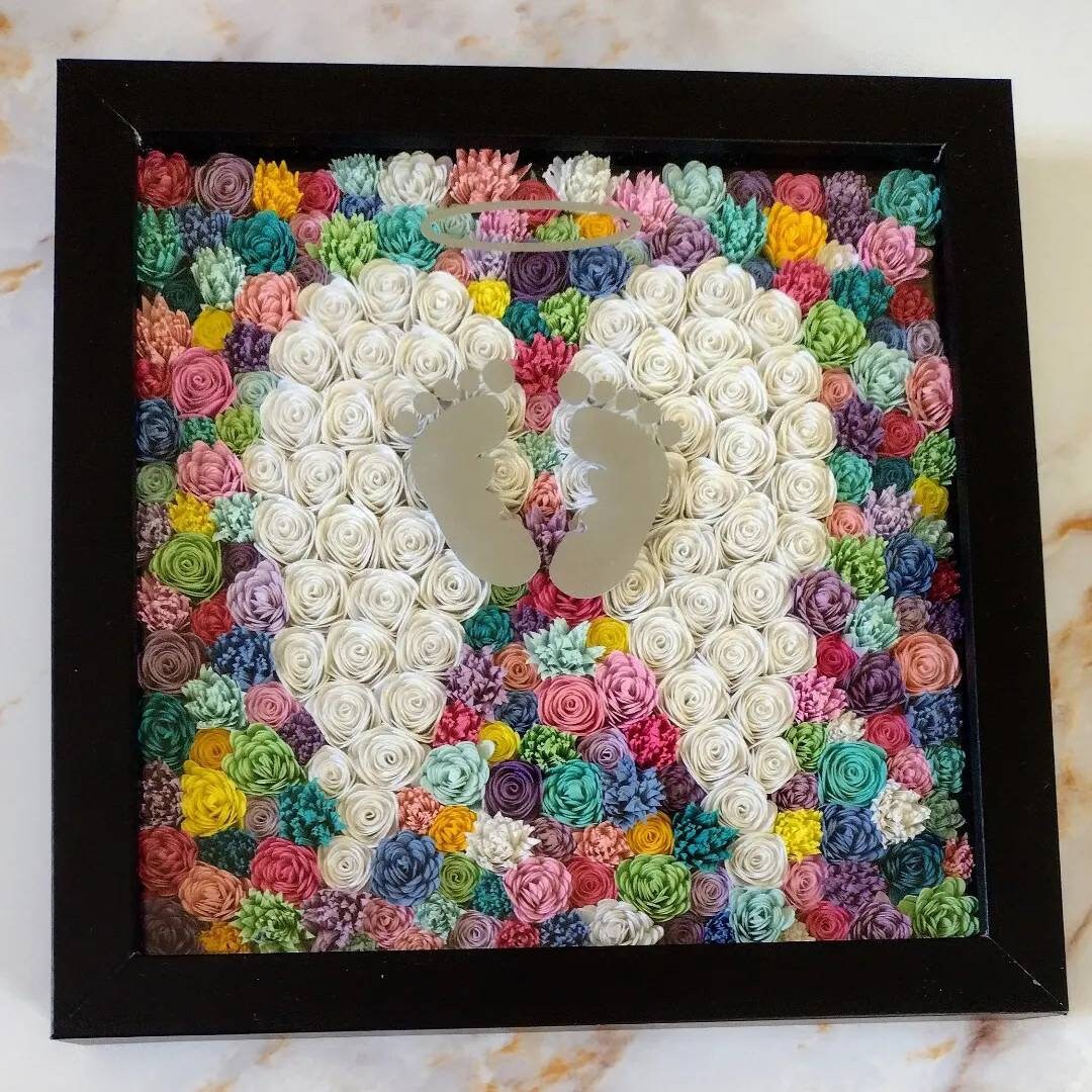 Pregnancy Loss, Sympathy Gift, Paper Flower Angel Wings and Footprint