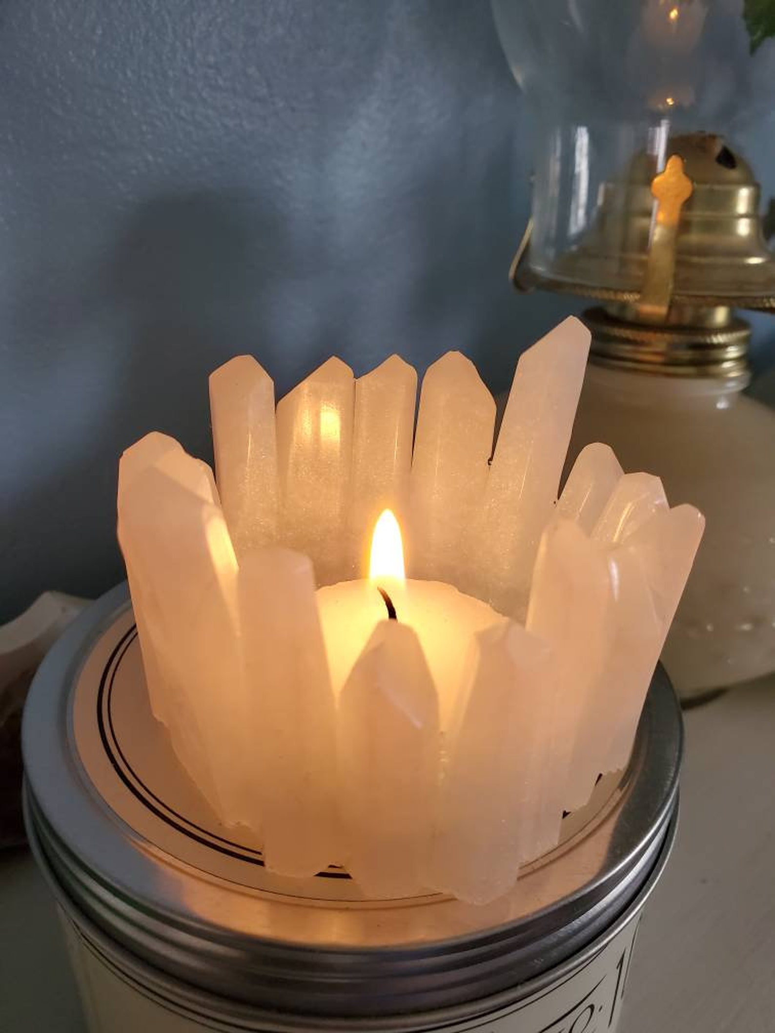 Crystal looking tea light candle holder glow in the dark Etsy