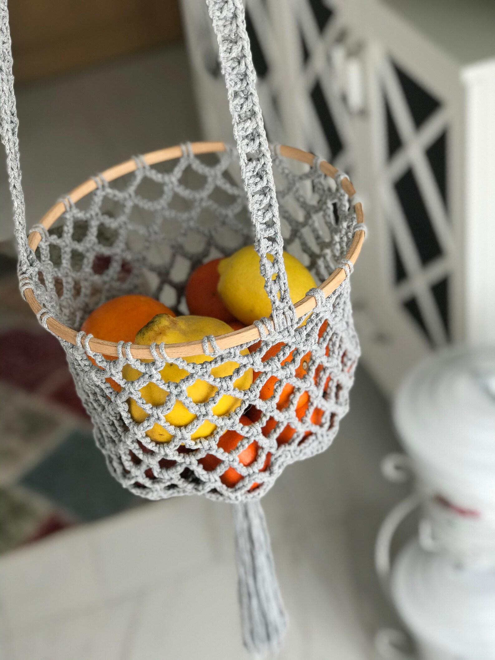 Crochet Hanging Crochet Basket Fruit Basket Breathable Produce Etsy
