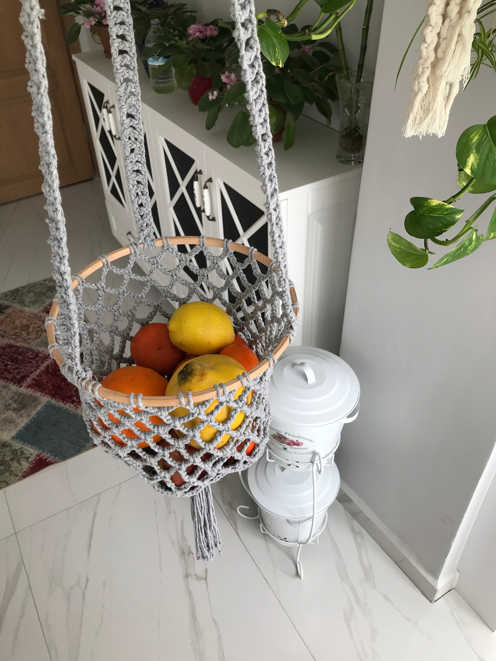 Crochet Hanging Crochet Basket Fruit Basket Breathable Produce Etsy
