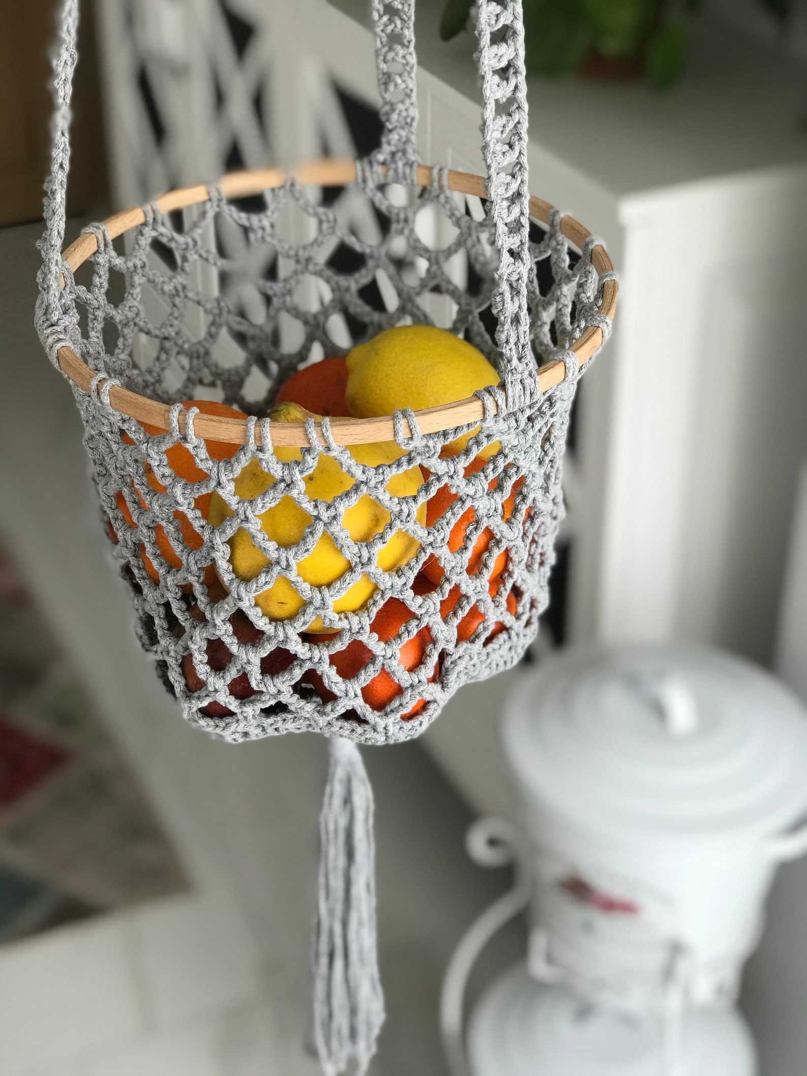 Crochet Hanging Crochet Basket Fruit Basket Breathable Produce Etsy