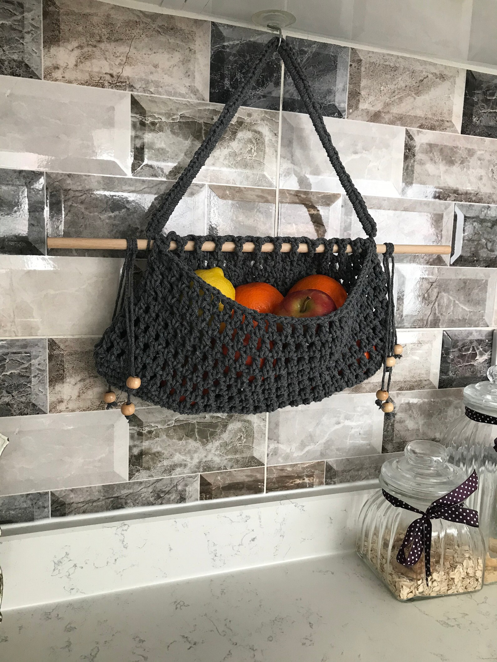 Crochet Hanging Fruit Basket Breathable Produce Bag Etsy