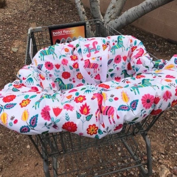 Embroidered cart cover, personalized, reversible, floral shopping cart cover, high chair cover, girl shopping cart cover, monogrammed