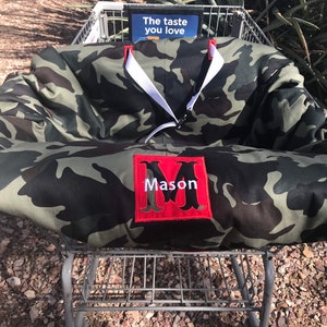 Embroidered cart cover, personalized, reversible, camouflage shopping cart cover, high chair cover, boy shopping cart cover, military cover