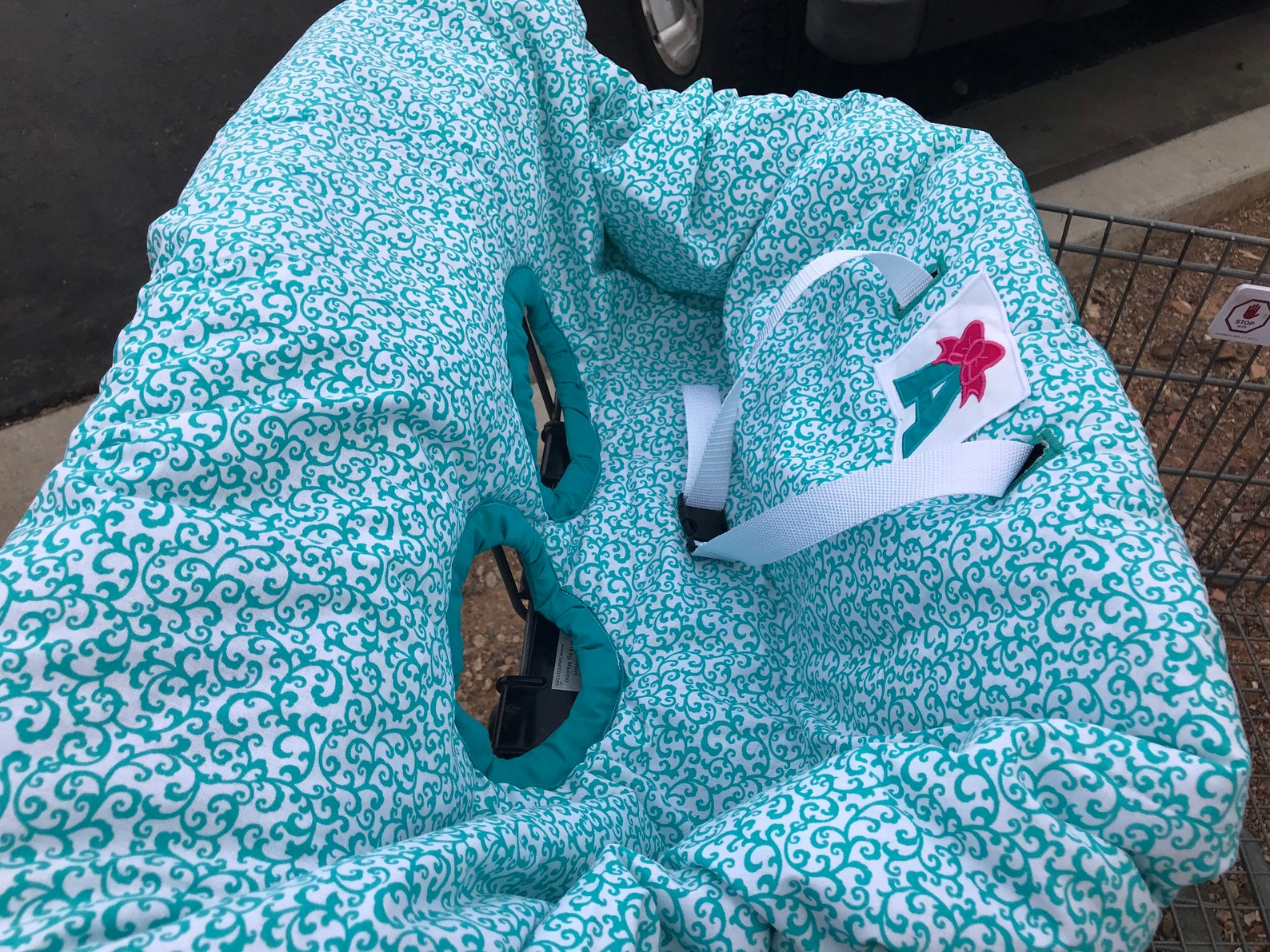 Embroidered Cart Cover, Personalized, Reversible, Teal Swirl Shopping