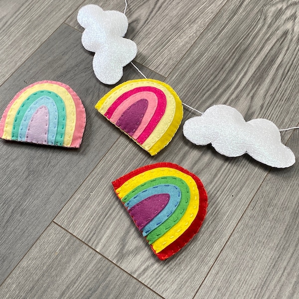 Rainbow Garland, PDF pattern, rainbow and clouds, felt craft, sew your own, felt garland, DIY gift, weather garland, hand stitching