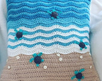 Race To The Sea Cushion-crochet pattern only (UK terms), home, garden, family, holiday, best friend, sister, mother, birthday, gift for