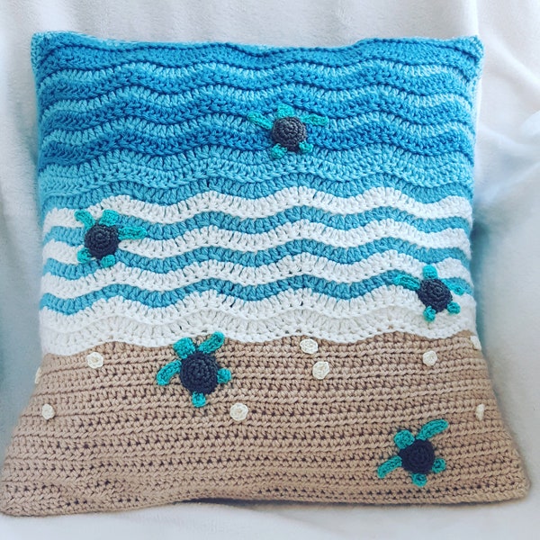 Race To The Sea Cushion-crochet pattern only (UK terms), home, garden, family, holiday, best friend, sister, mother, birthday, gift for