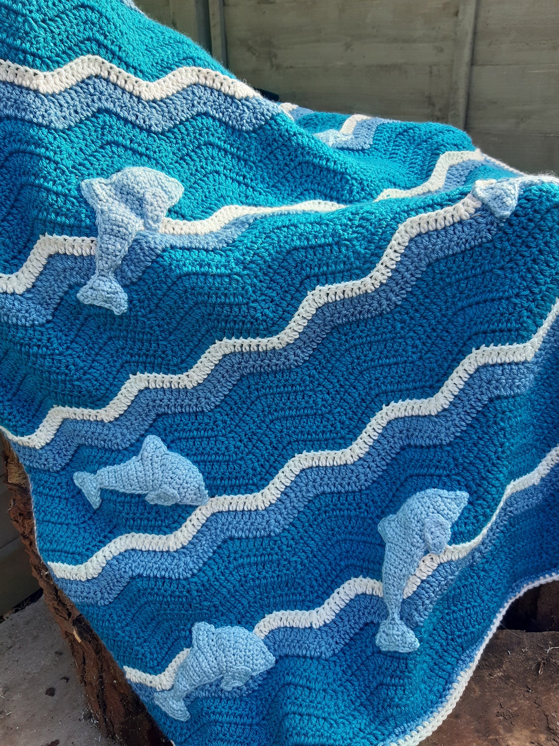 Jumping Dolphins Blanket, Crochet Pattern Only, UK Terms, Home, Gift