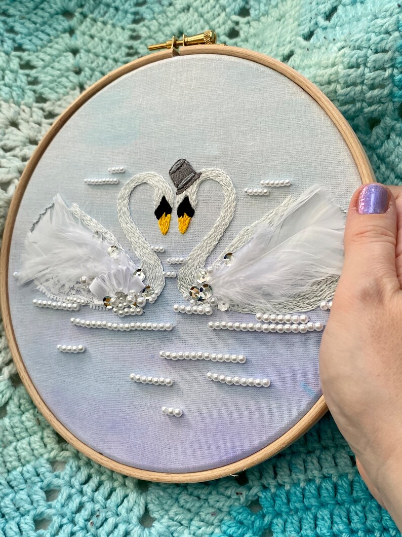 Wedding Swans Hand Embroidery Pattern Swan Embroidery Bride Etsy