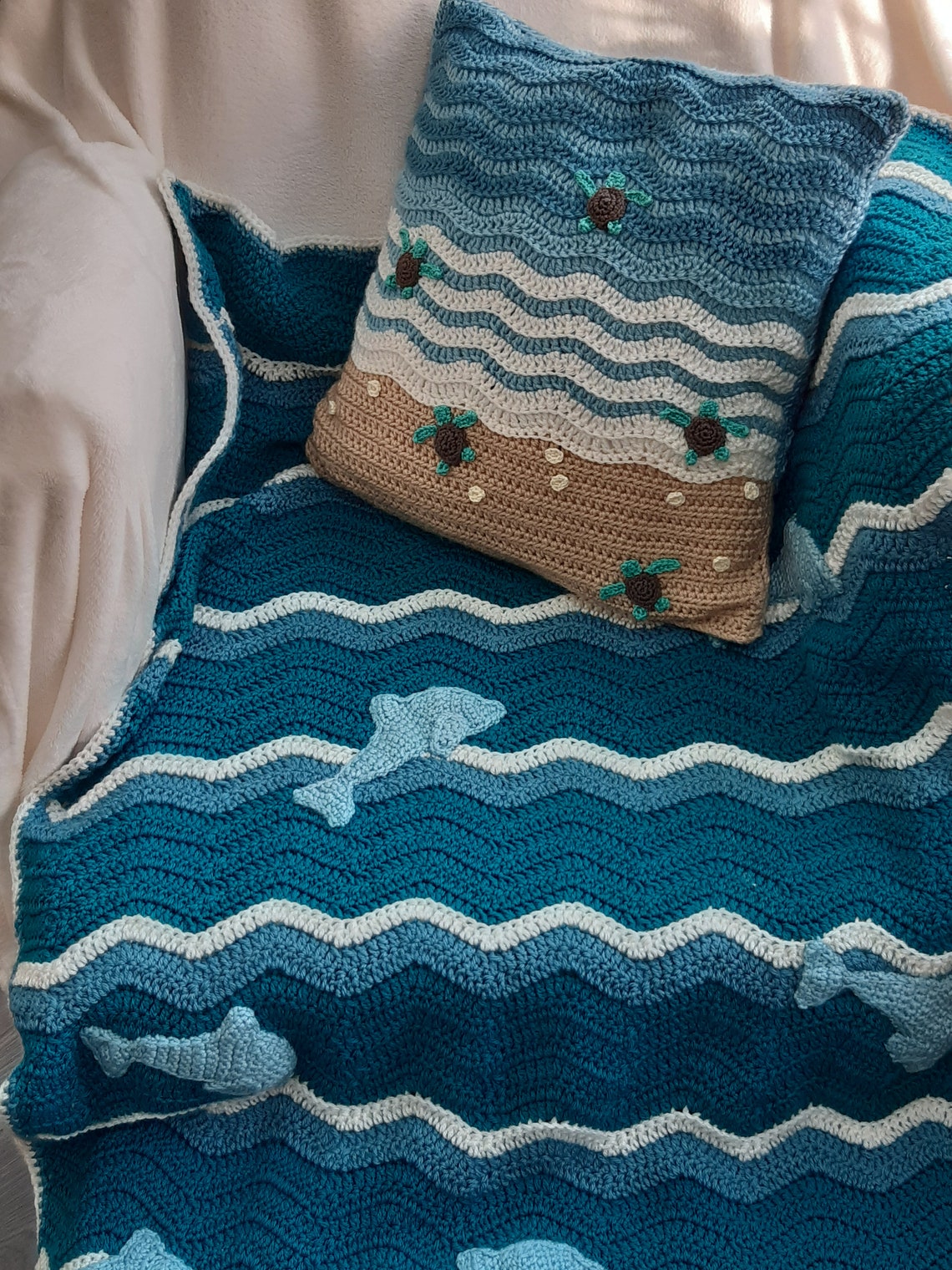 Jumping Dolphins Blanket, Crochet Pattern Only, UK Terms, Home, Gift