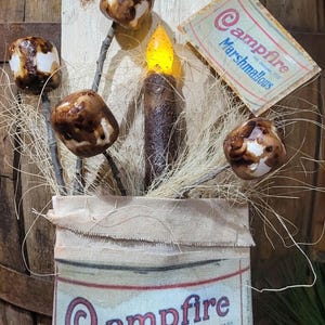 New Primitive Farmhouse Campfire Marshmallows vintage retro inspired Wall hanger Hanging Pocket