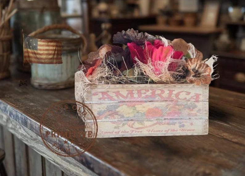 Primitive Americana Mini Crate Display | Rustic Farmhouse Patriotic ...