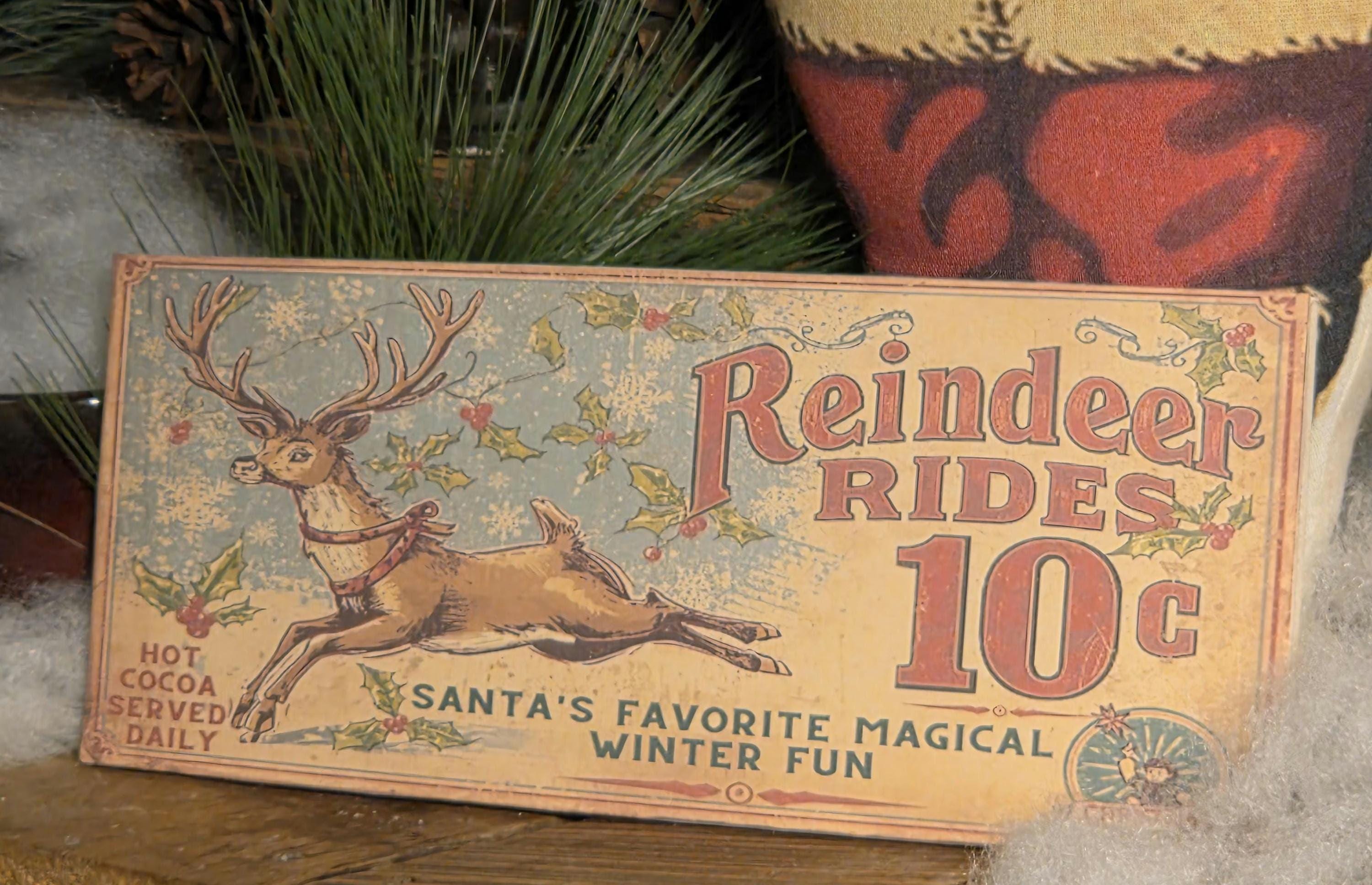 Reinder Sign Handmade Reindeer Rides Wood Sign With Hand-applied Printed Cardstock ...