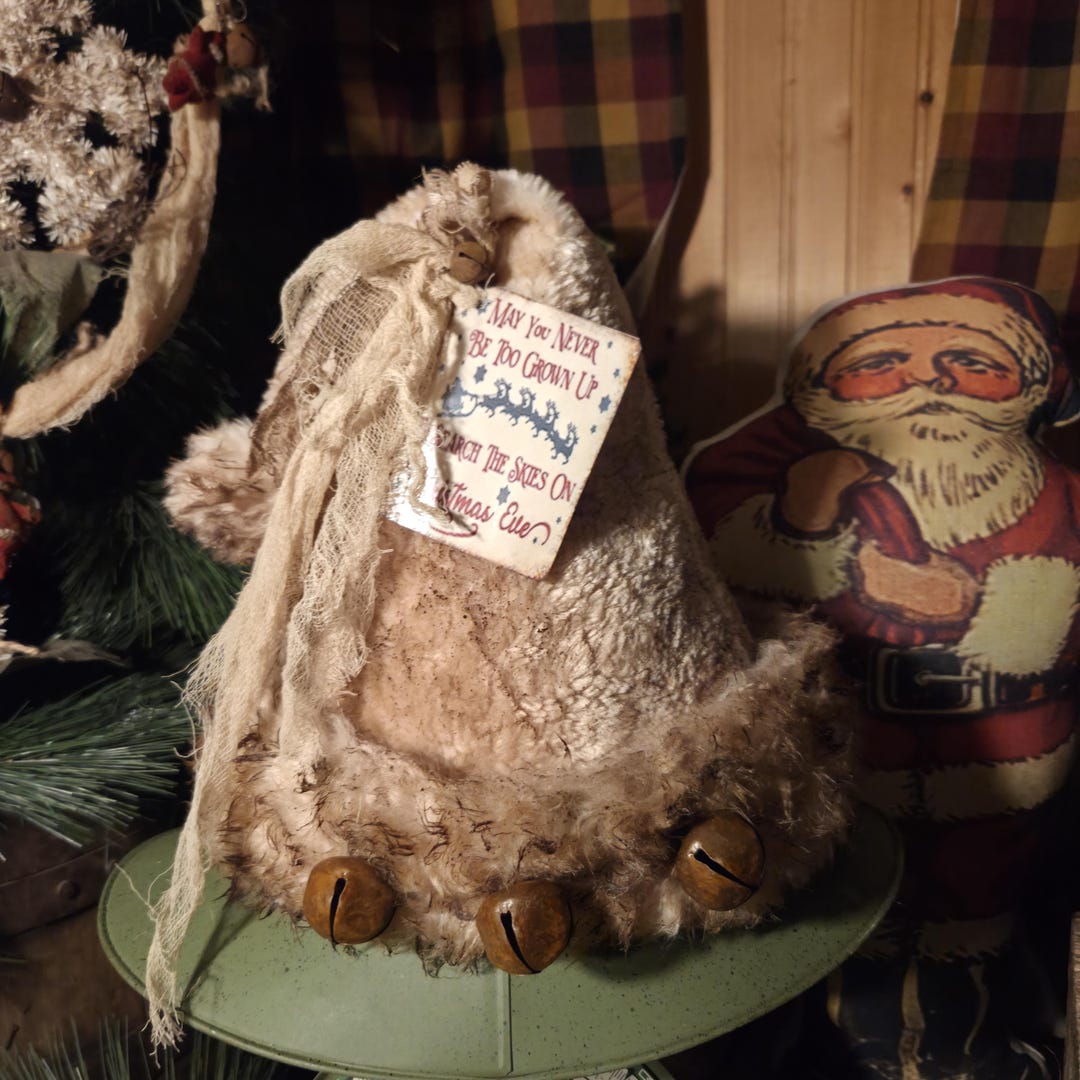 Rustic Plush Premium Limited Edition Primitive Rustic Santa Hat Tree Topper ...