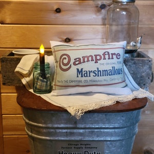 New Primitive Farmhouse Campfire Marshmallows vintage retro-inspired decorative pillow