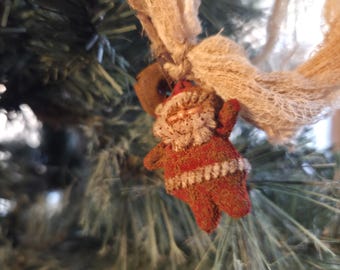 Farmhouse Christmas Garland: 4ft Coffee Stained Cheesecloth with Bells, Vintage Santa