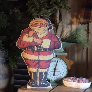 New Primitive Farmhouse Nostalgic Christmas Santa Claus decorative pillow 12 x 18 shelf sitter/prop