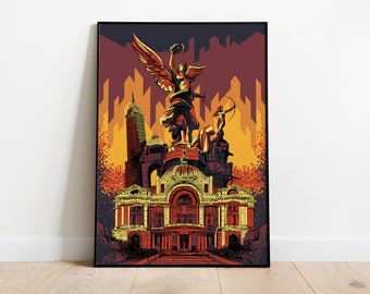 Mexico City Monuments printable wall art, digital download Mexican folk art wall decor, digital download home decor
