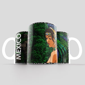 11oz Mug Sublimation Designs, Mayan Girl & Pyramid Mug PNG File, Mexican Folk Art Digital Download