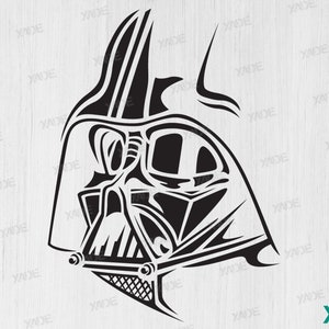 May include: Black and white illustration of Darth Vader's helmet, a popular character from the Star Wars franchise.