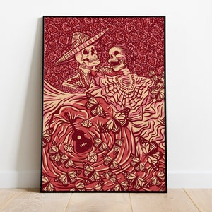 Day Of The Dead printable wall art, descarga digital decoración de pared de arte popular mexicano, descarga digital decoración del hogar