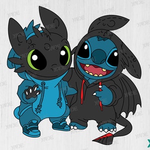 Stitch y Toothless SVG archivo en capas ilustración digital, descarga digital Stitch y diseño vectorial sin dientes