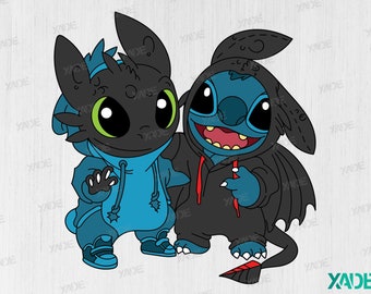 Stitch and Toothless SVG layered file digital illustration, digital download Stitch and Toothless vector design