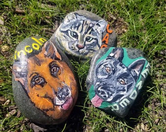 Hand-Painted Pet Portrait Rock: Custom Dog or Cat Memorial Stone