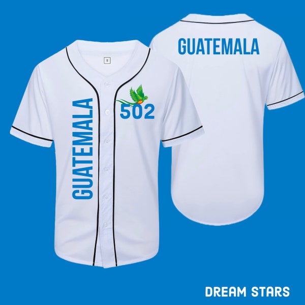 Guatemala Unisex Baseball Jersey in 3 colors white, Blue and black. Guatemala Unisexo beisbol Jersey en blanco, azul y negro.