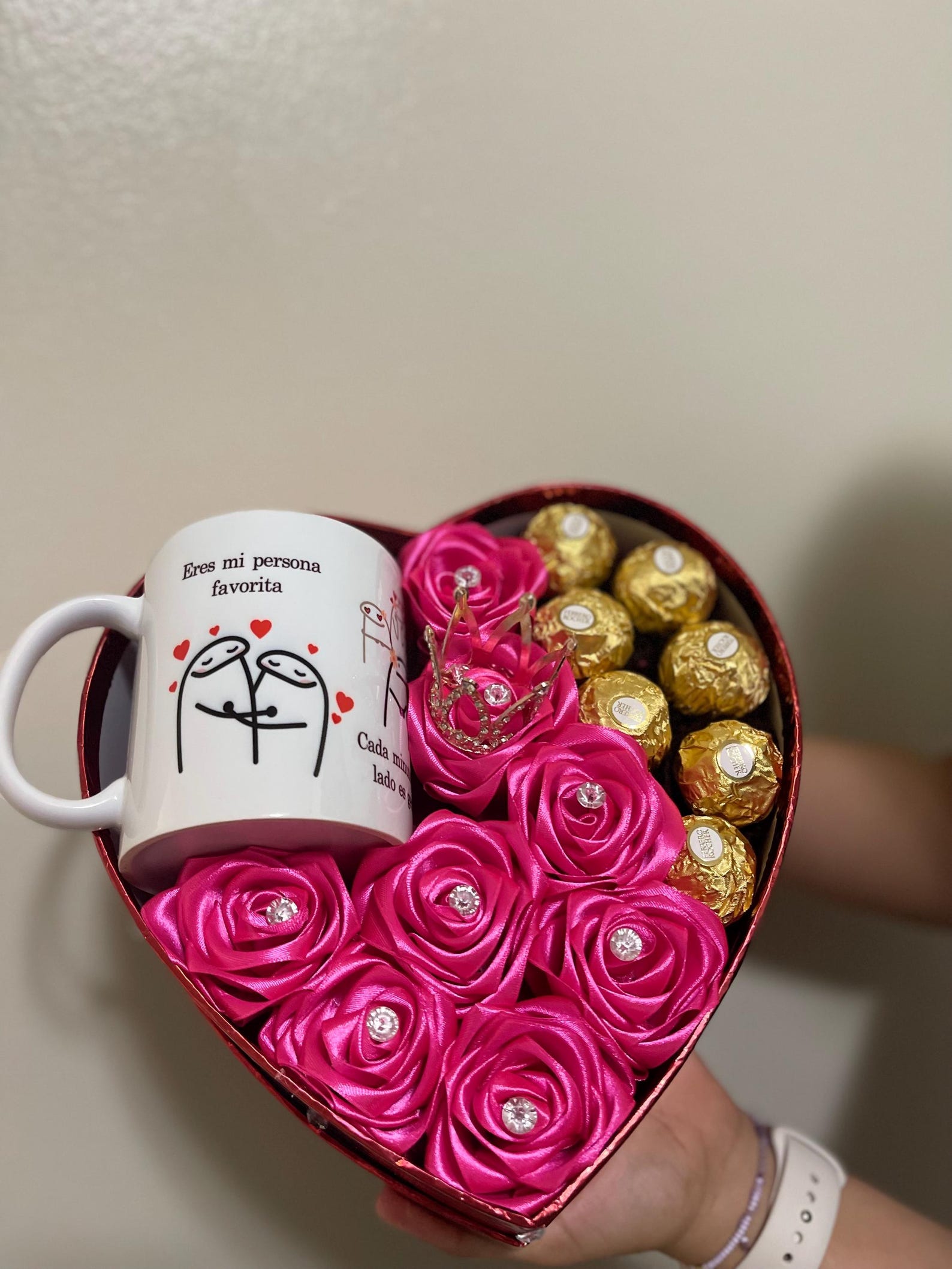 Heart Box With Eternal Roses, Mug and Ferrero Chocolates. - Etsy