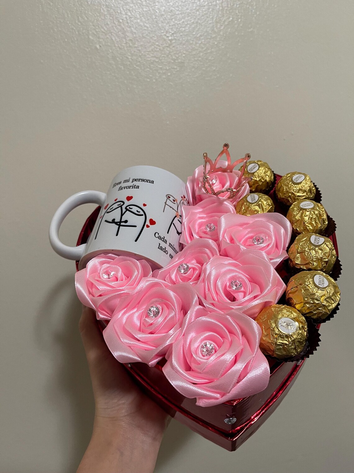 Heart Box With Eternal Roses, Mug and Ferrero Chocolates. - Etsy