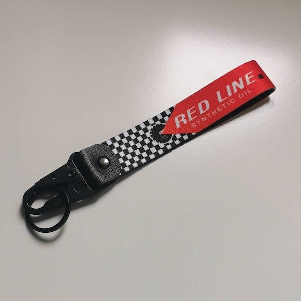 Redline Synthetic Oil keychain - JDM - Black - Red - Car enthusiast - Jdm accessory - Initial D - Japanese - Lanyard - Half lanyard