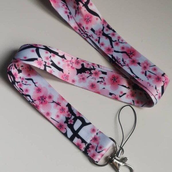 Cherry blossom lanyard - Sakura lanyard - Pink lanyard - Sakura - Cherry blossom - Spring - Flower lanyard