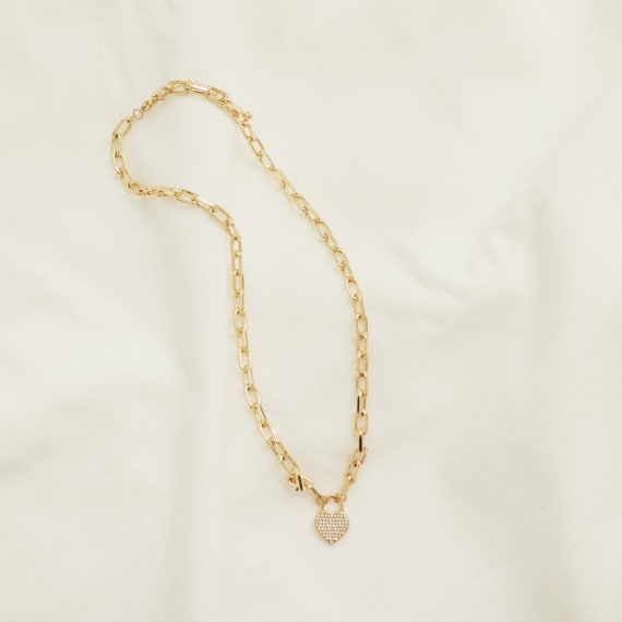 Gold Chain Necklace with Heart charm Etsy