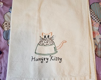 Hungry Kitty Flour Sack Dishtowel