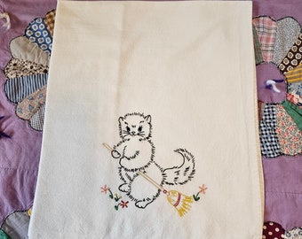 Clean Up Kitten Flour Sack Dishtowel