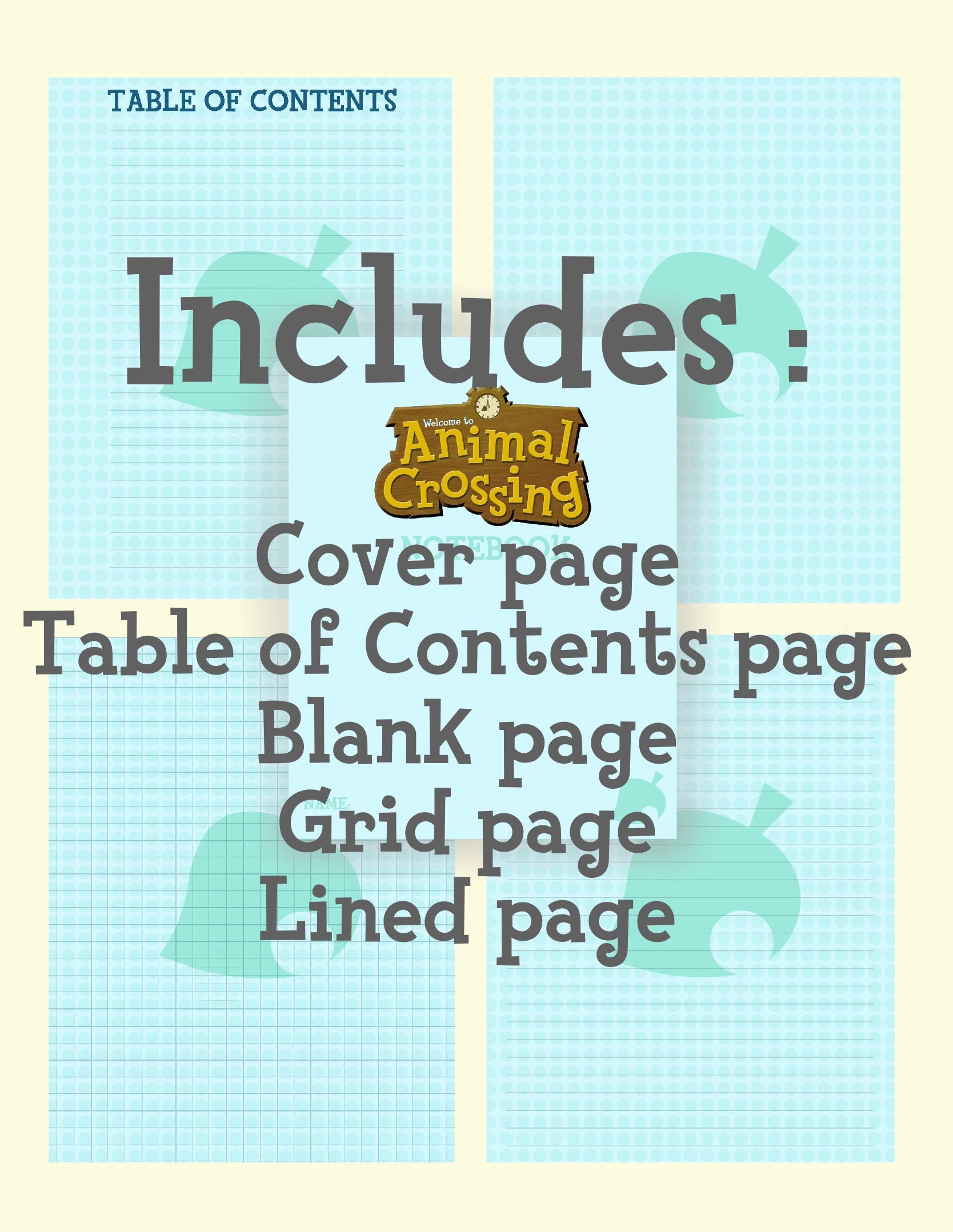 Animal Crossing Notebook Blue and Pink Digital Download PDF Etsy