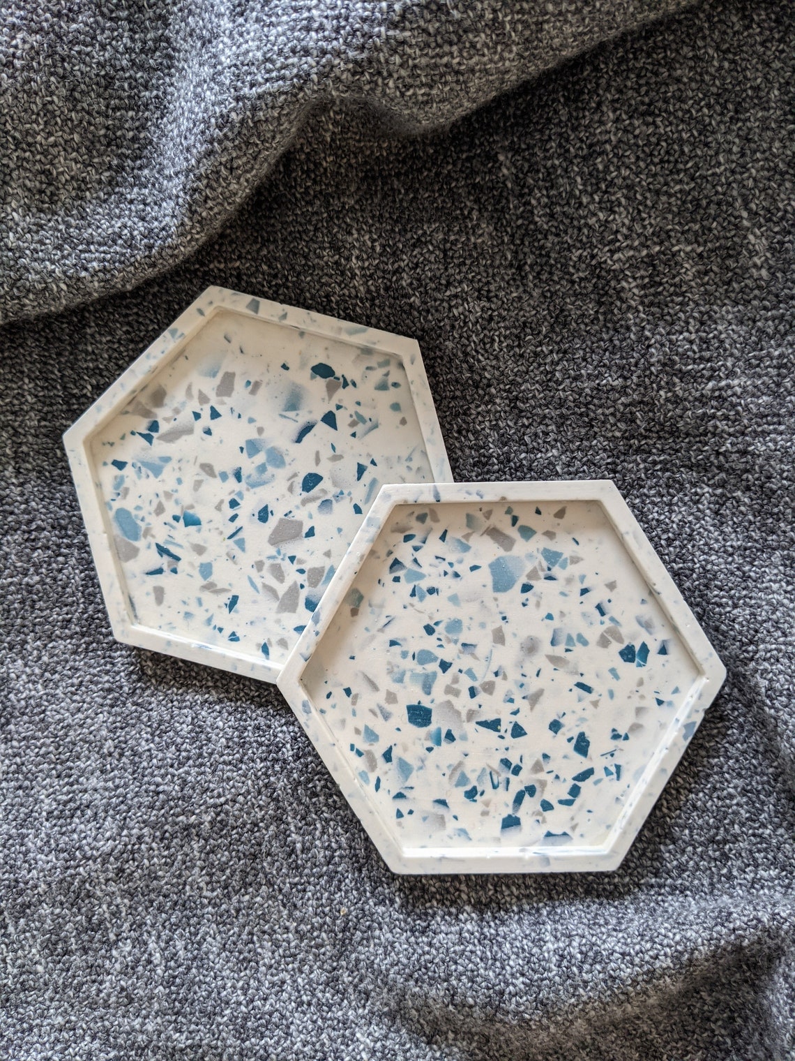 Blue and Grey Coastal Handmade Terrazzo Hexagonal Coasters Etsy