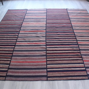Large Striped Rug, Ethnic Striped Kilim Rug, Vintage Kilim Rug , 8&#39;9&quot;x8&#39;9&quot; Kilim Rug, Handwoven Rug / N-1100
